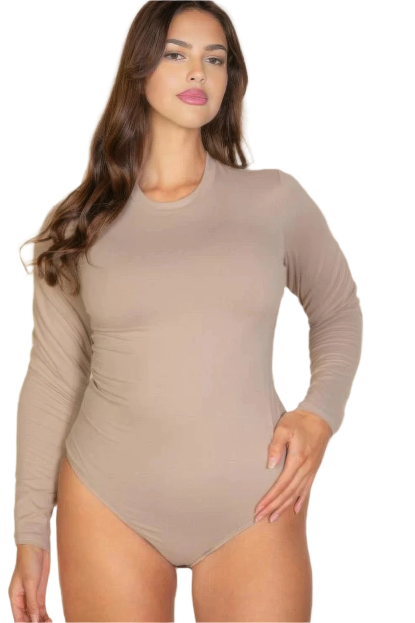 Plus Solid Long Sleeve Round Neck Bodysuit