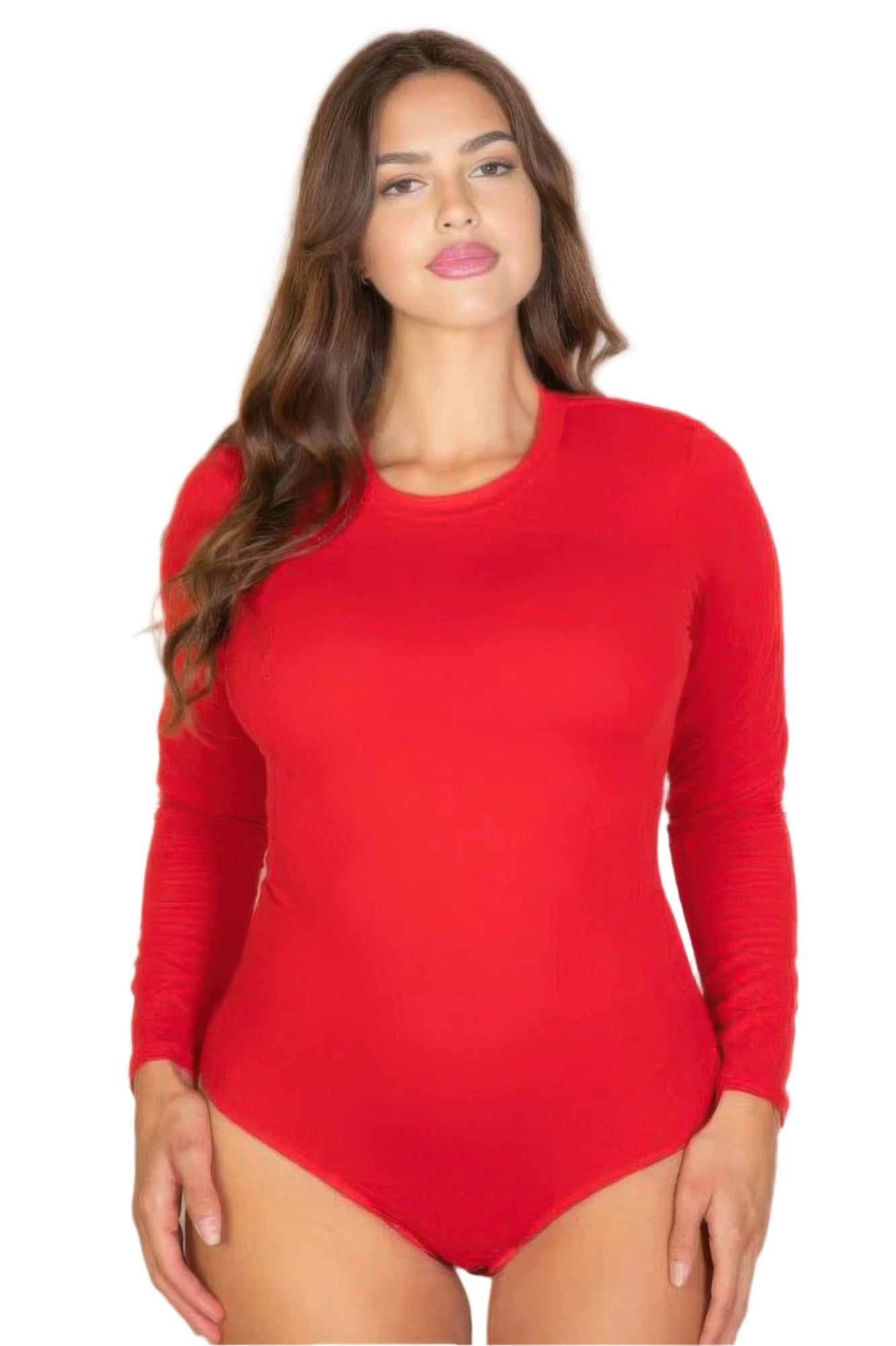 Plus Solid Long Sleeve Round Neck Bodysuit