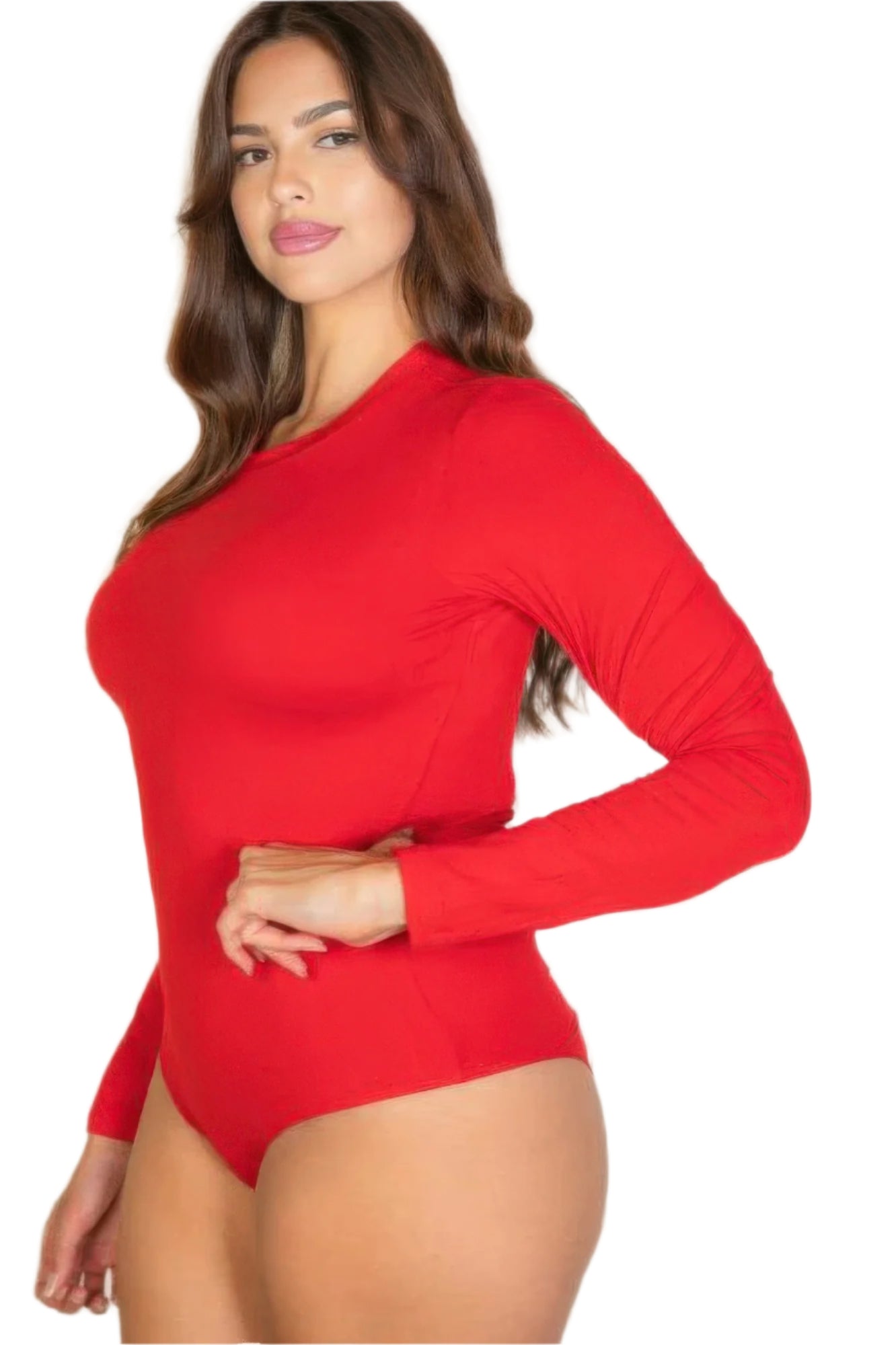 Plus Solid Long Sleeve Round Neck Bodysuit
