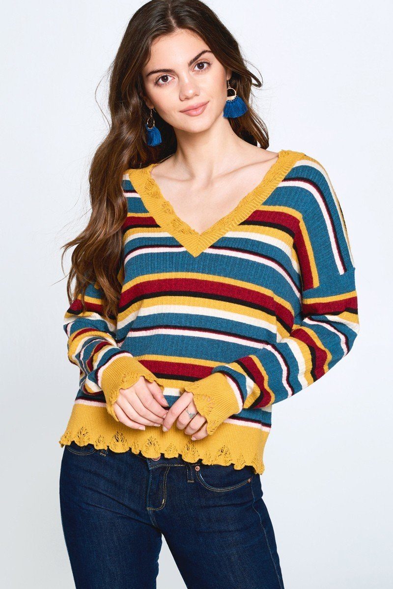 Variegated Striped Knit Sweater