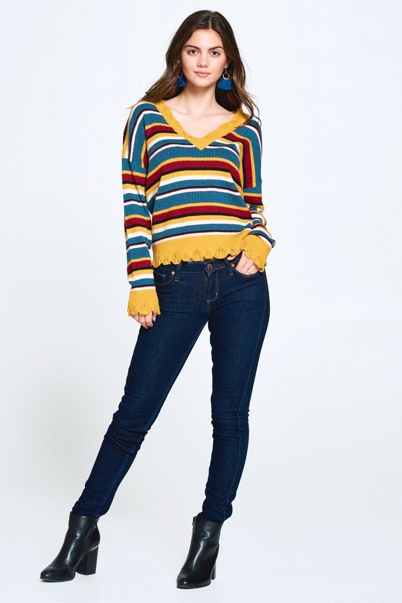 Variegated Striped Knit Sweater