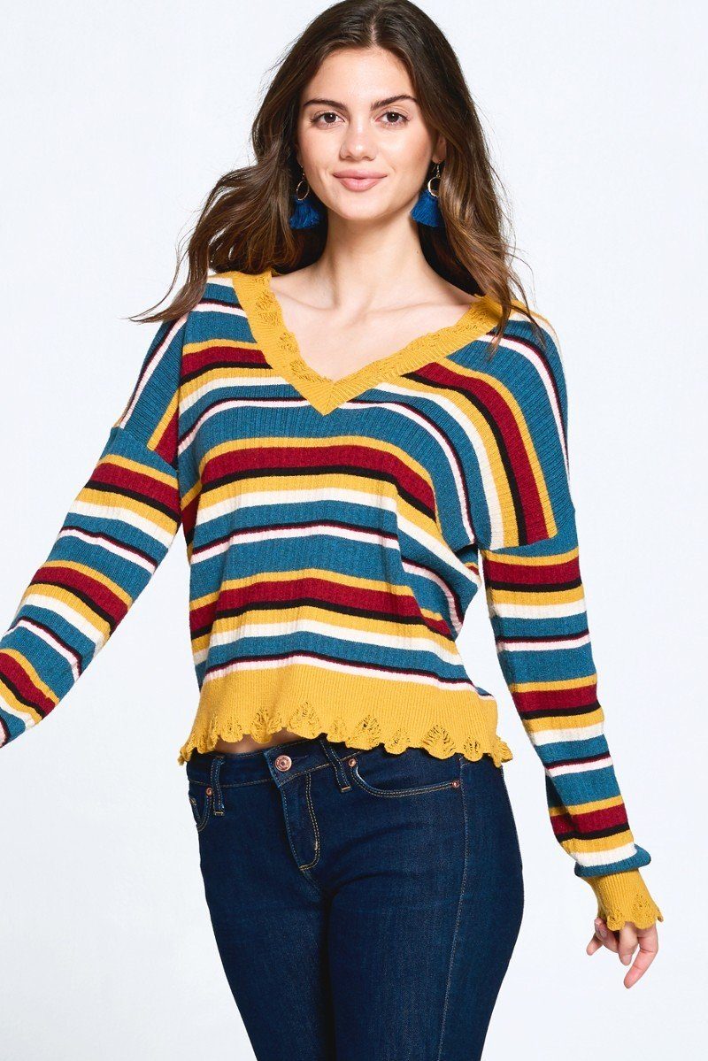 Variegated Striped Knit Sweater