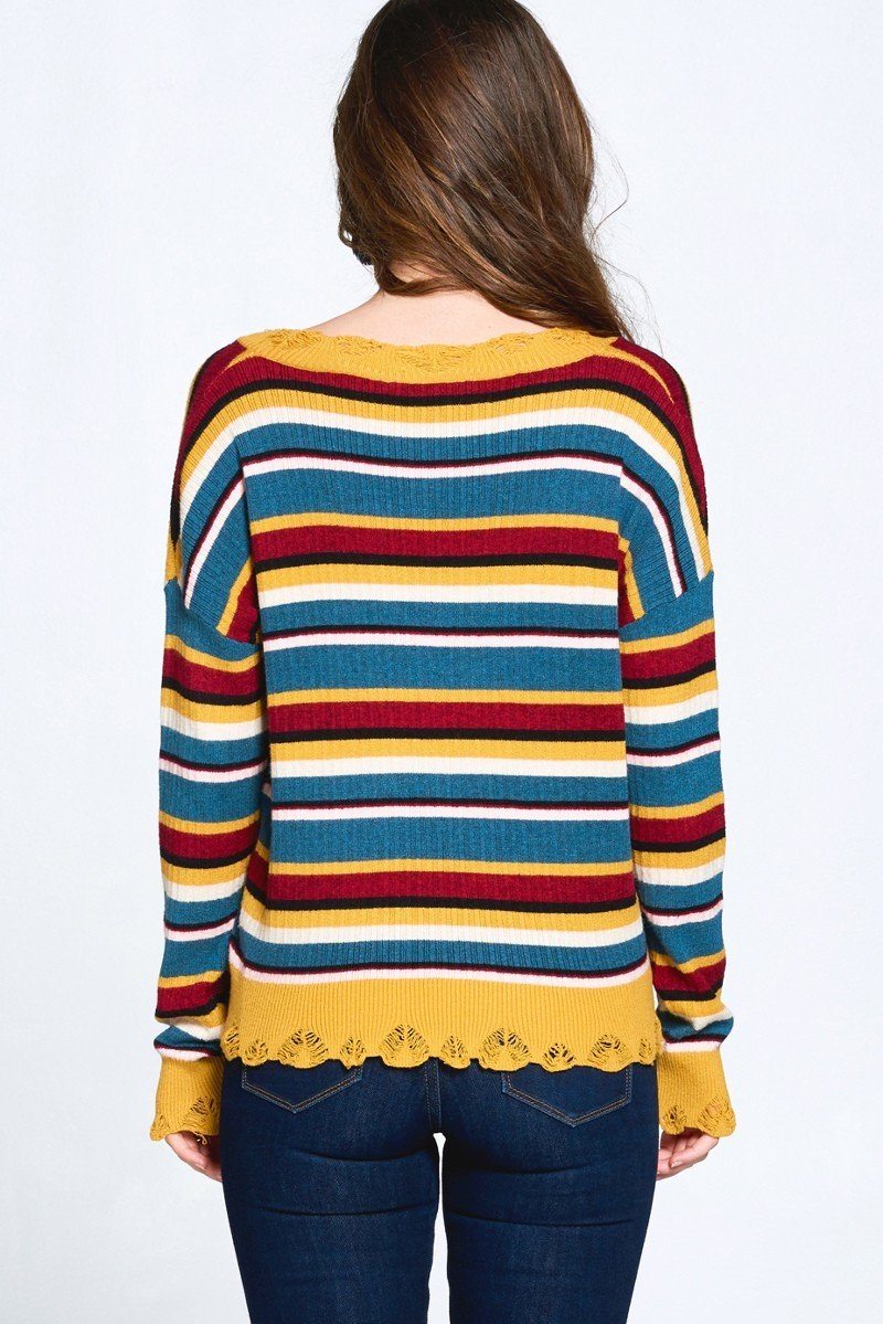 Variegated Striped Knit Sweater