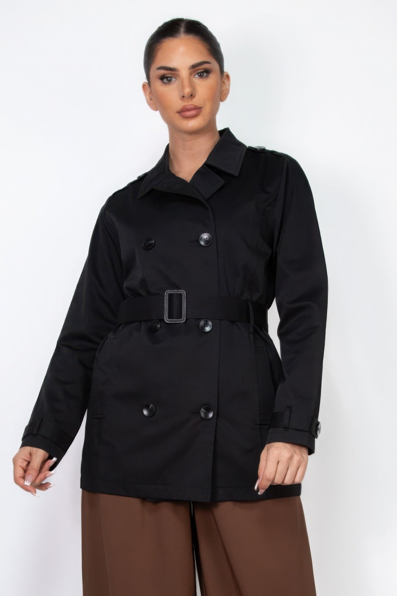 Double-Breasted Notch Belted Coat