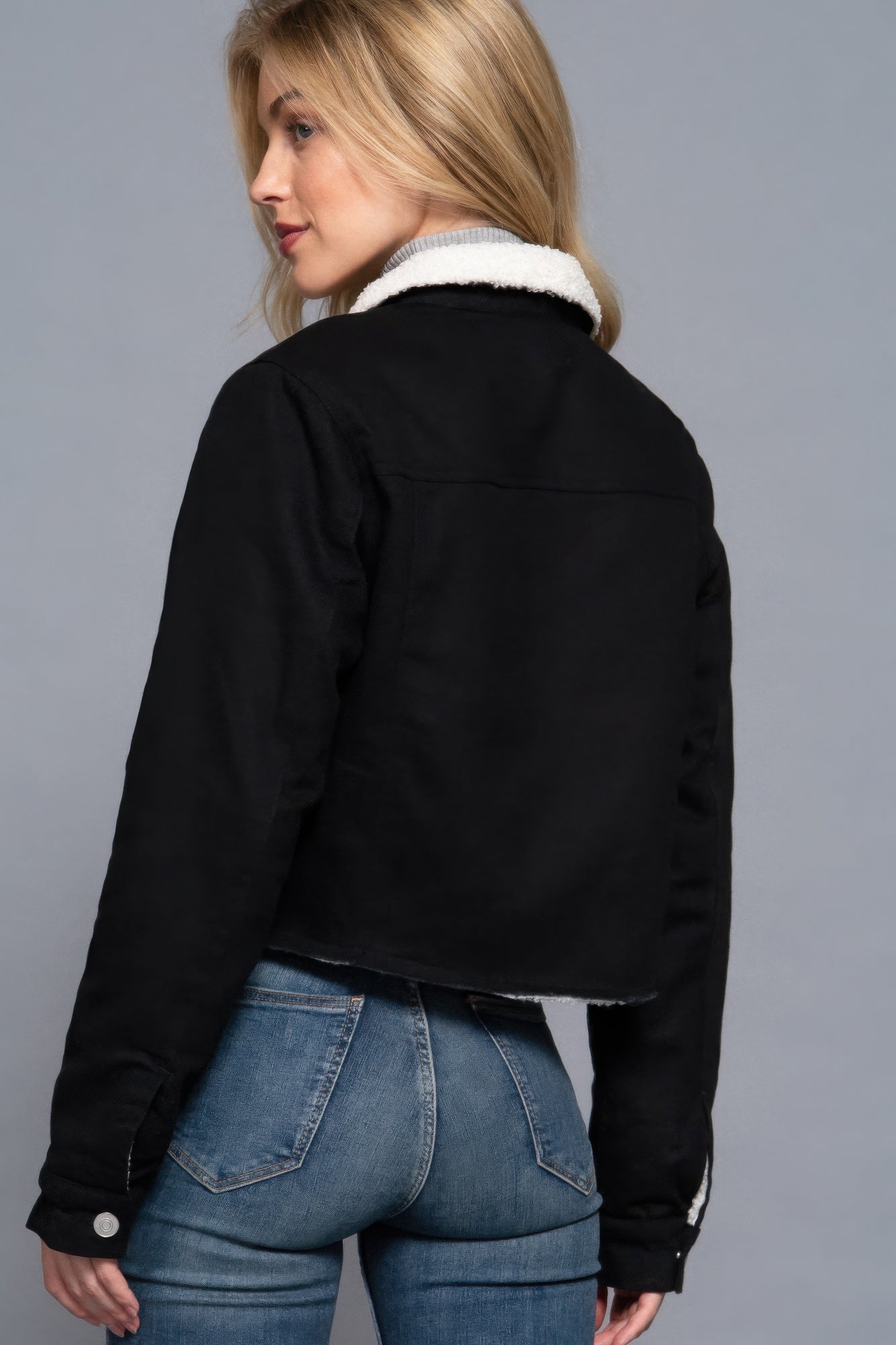 Button Closure Sherpa-Lined Twill Jacket