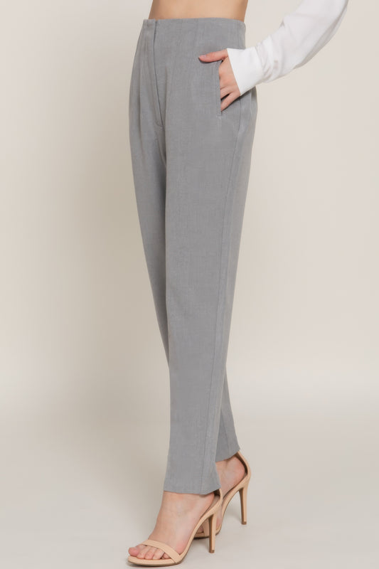 High Waist Pintuck Detail Premium Long Pants