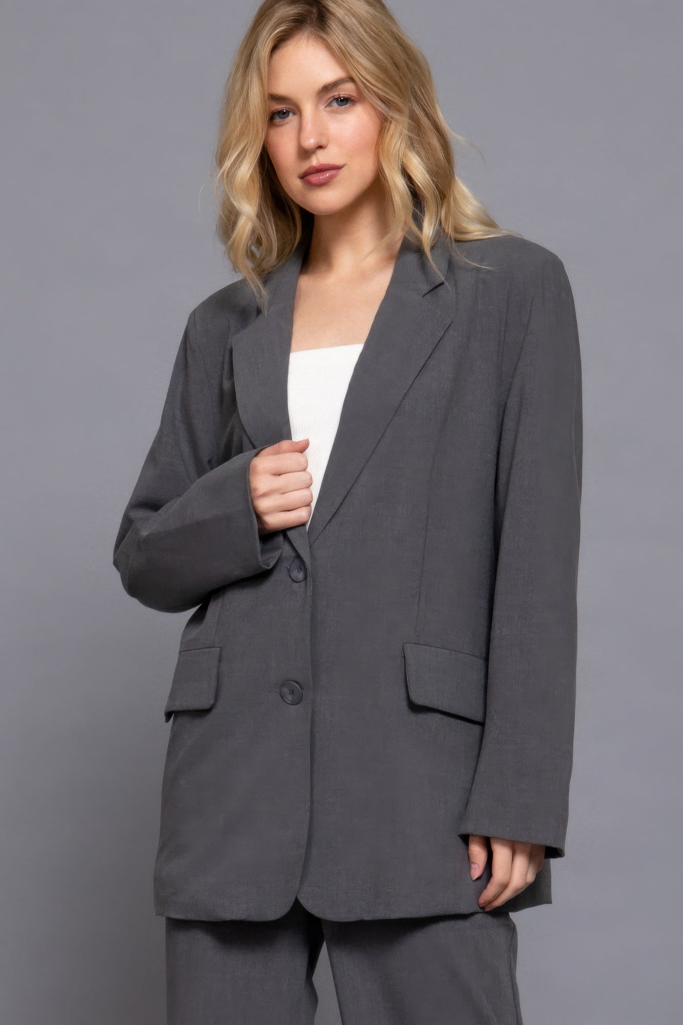 Long Sleeve Notched Collar Blazer