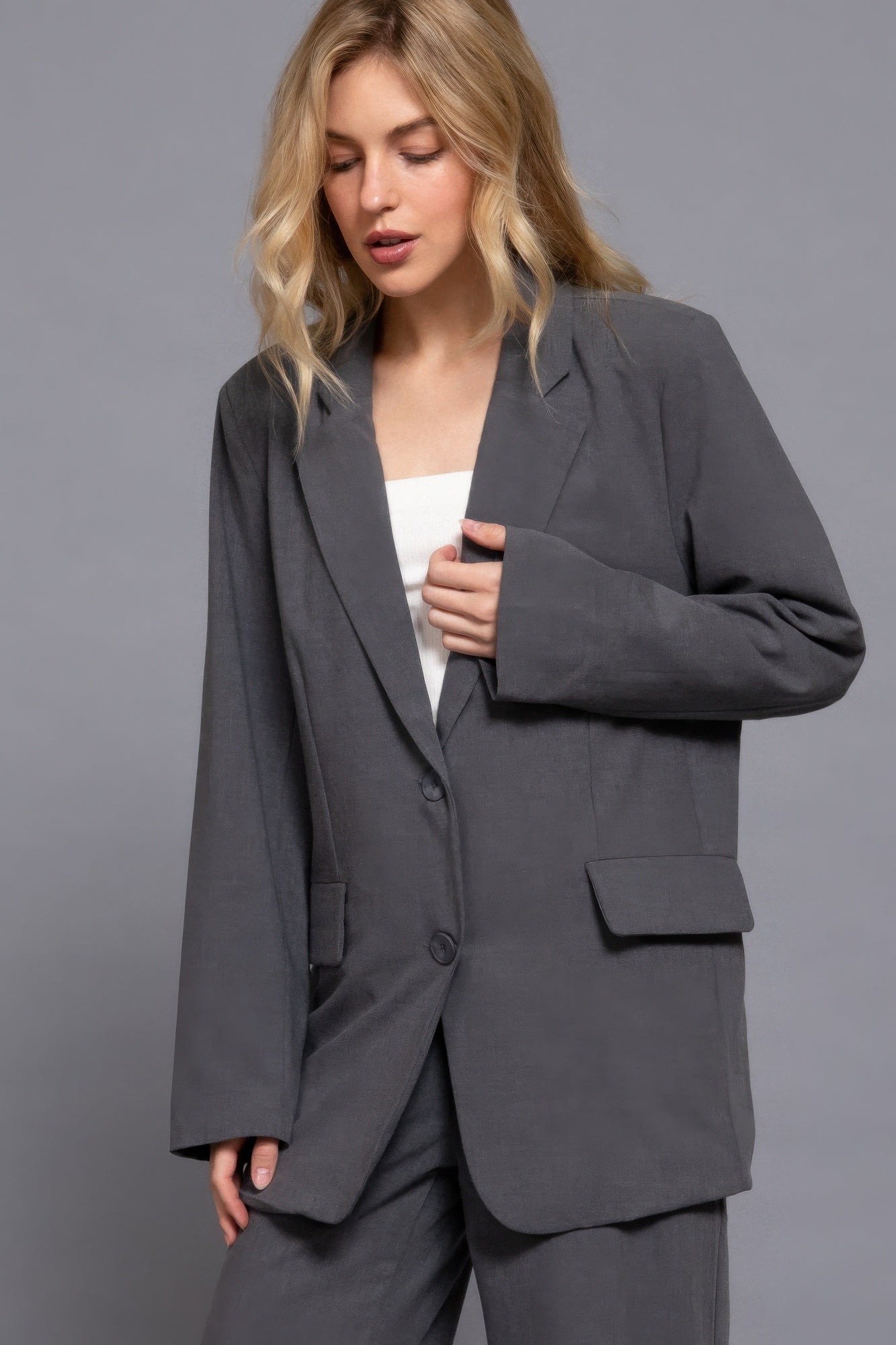 Long Sleeve Notched Collar Blazer