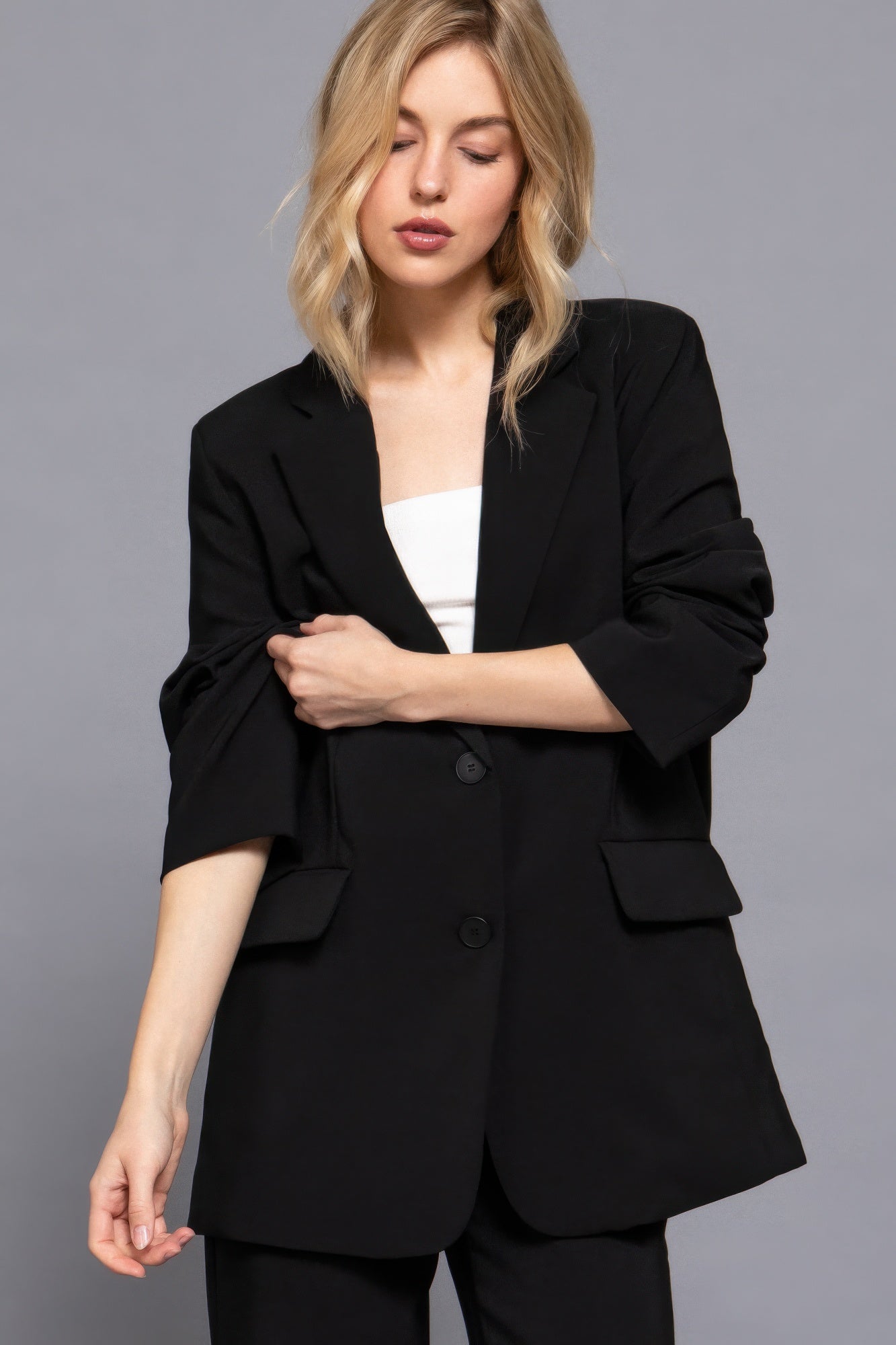 Long Sleeve Notched Collar Blazer