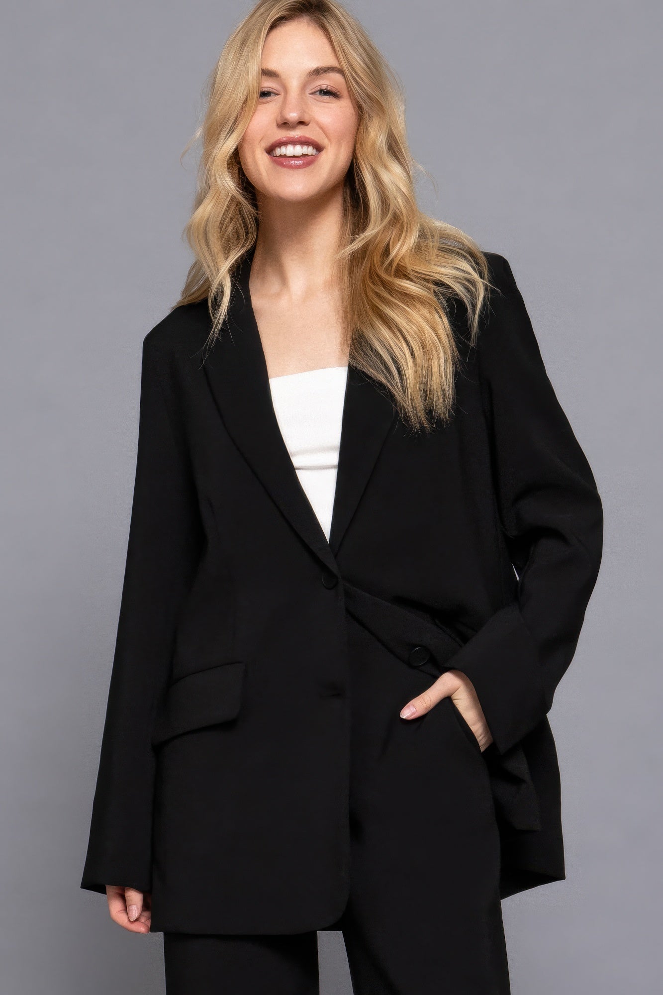 Long Sleeve Notched Collar Blazer