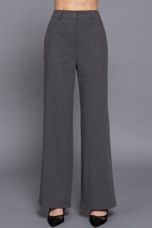 Back Elastic Straight Woven Long Pants