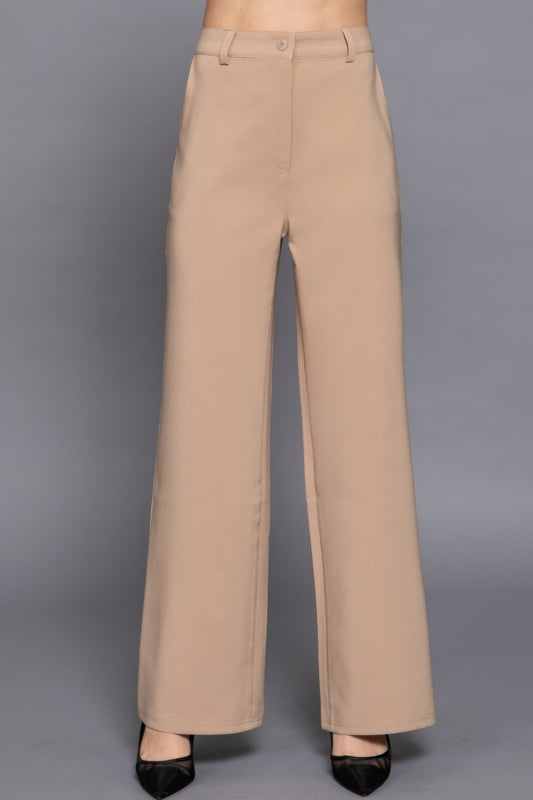 Back Elastic Straight Woven Long Pants